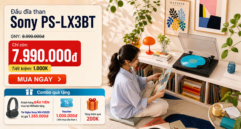 Sắm Đầu đĩa than Sony PS-LX3BT nhận ngay combo quà tặng