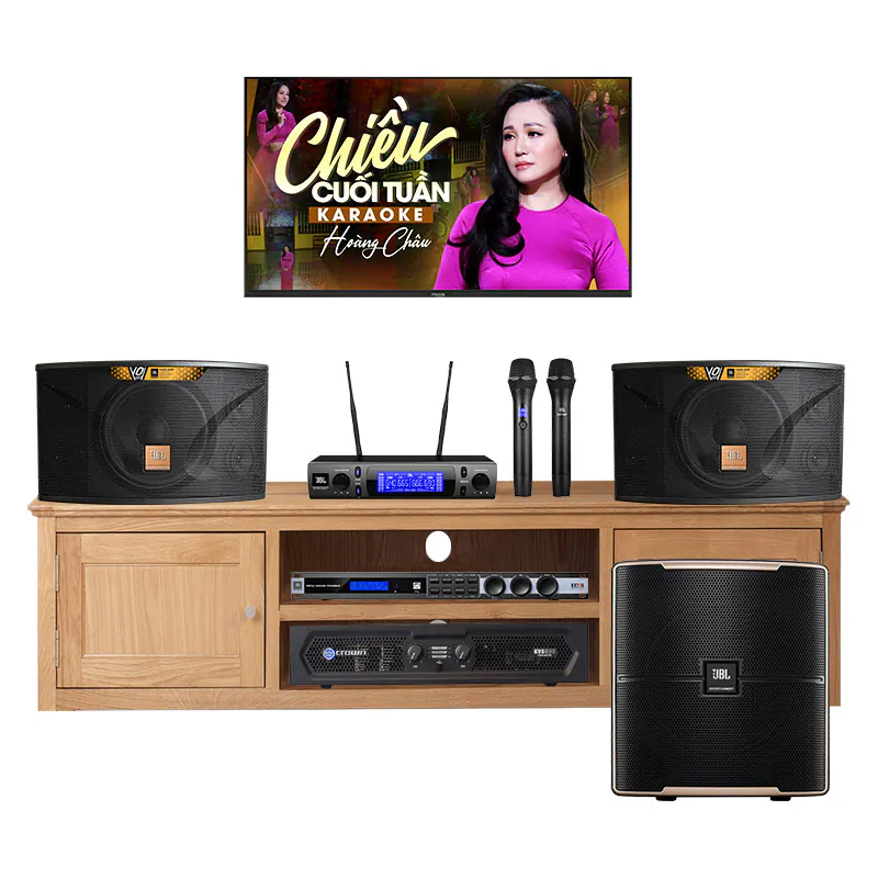 Dàn karaoke gia đình KHD40 (JBL Ki110 Gold Edition, Crown KVS500, JBL KX190, VM300, sub JBL Pasion 12SP)