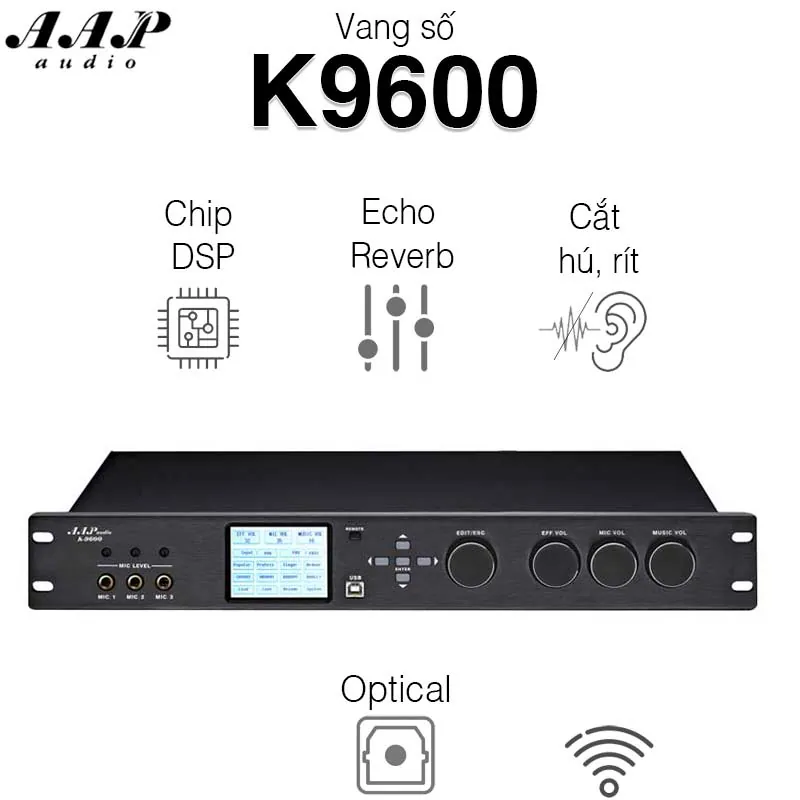 Mixer Karaoke AAP K9600, Chống Hú Rít, 6CH, Optical