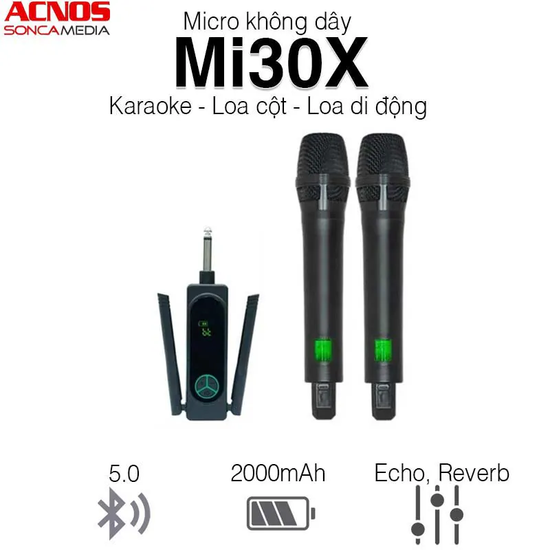 Micro Không Dây Acnos Mi30X, Có Bluetooth 5.0, Hỗ trợ Hát karaoke trên loa cột, loa di động biểu diễn