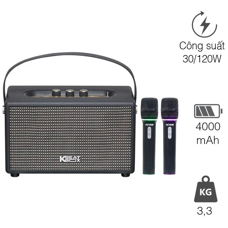 Loa Acnos S30, 30W RMS, Echo, Delay, Reverb, FBX chống hú, Bluetooth 5.0, USB Type A, jack 3.5 mm, USB C
