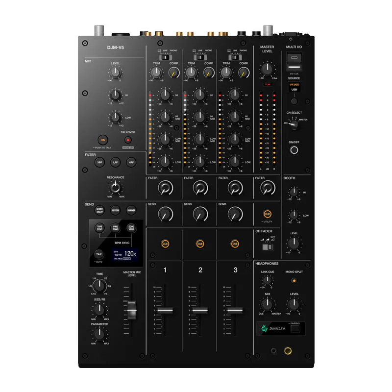 Mixer AlphaTheta DJM-V5, 3 Kênh, EQ 4 Band, Filter 3 chế độ, USB Type-C