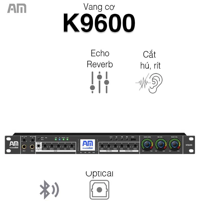 Vang cơ AM K9600, USB, Bluetooth, AUX, Optical