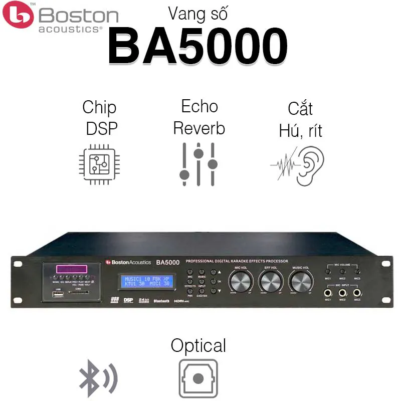 Vang số Boston BA5000, Optical, Bluetooth, Echo + Reverb, DSP