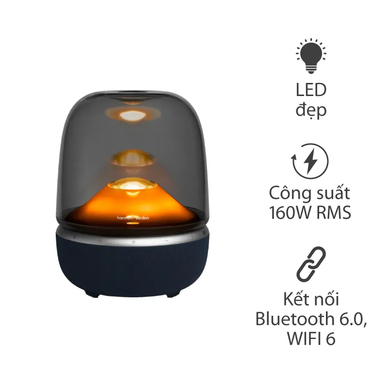 Loa Harman Kardon Aura Studio 5 Wi-Fi, Wi-Fi 6, Bluetooth 6.0, LED 360°, Công suất 160W, AirPlay, Google Cast, Spotify Connect