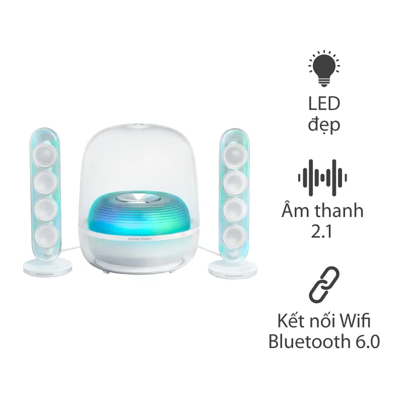 Loa Harman Kardon SoundSticks 5 Wi-Fi, 190W RMS, Bass 13cm, Bluetooth 6.0, AirPlay, Google Cast, Spotify Connect, Đèn LED nháy theo nhạc