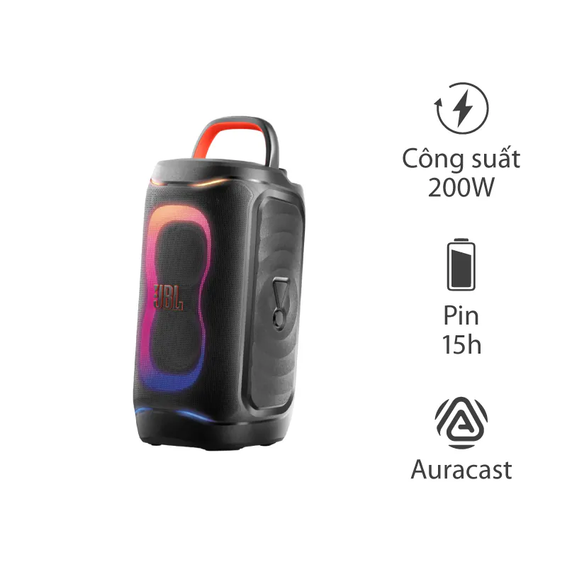 Loa JBL PartyBox 130, 200W RMS,  40 Hz-20 kHz, Pin 15 giờ, Bluetooth 6.0, IPX4, Tích hợp đèn LED