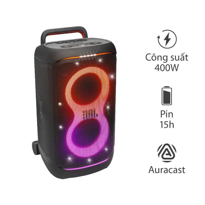 Loa JBL PartyBox 520, Công suất 400W, IPX4, Bluetooth 5.4, AI Sound Boost, Auracast, Pin 15h
