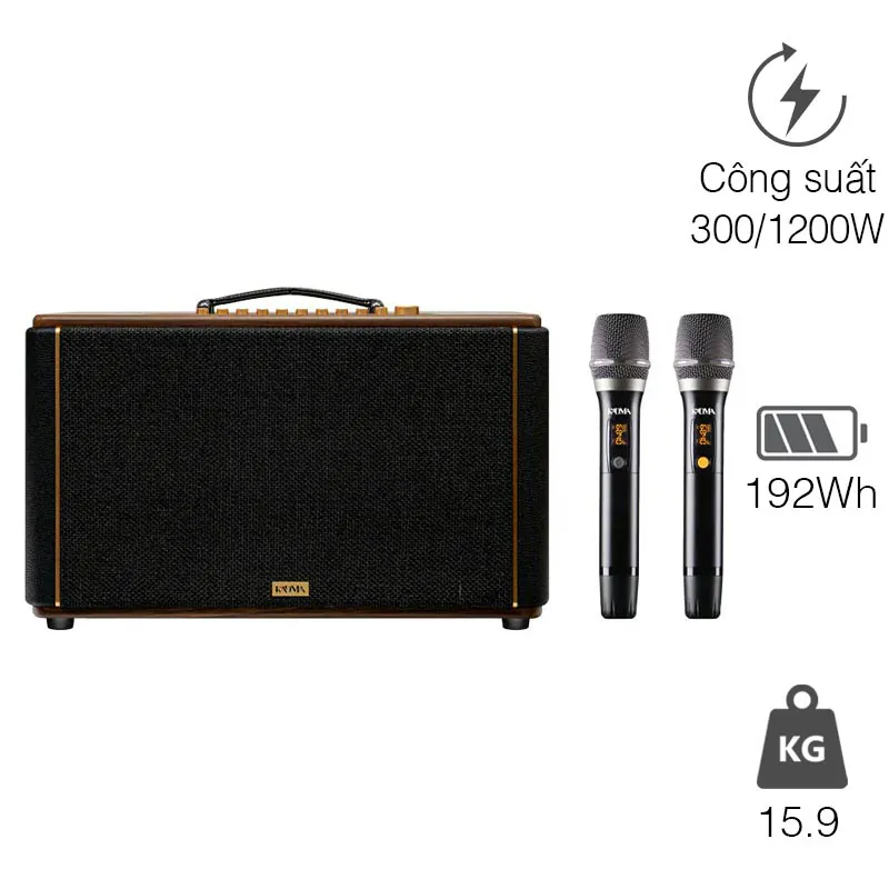Loa Kadma KS300, 300W RMS, Bass 20 cm, Pin 15h, Bluetooth 6.0, Đi kèm 2 mic