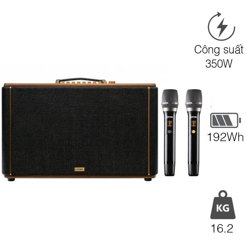 Loa Kadma KS350, 350W RMS, Bass 25 cm, Pin 15h, Bluetooth 6.0, Đi kèm 2 micro không dây
