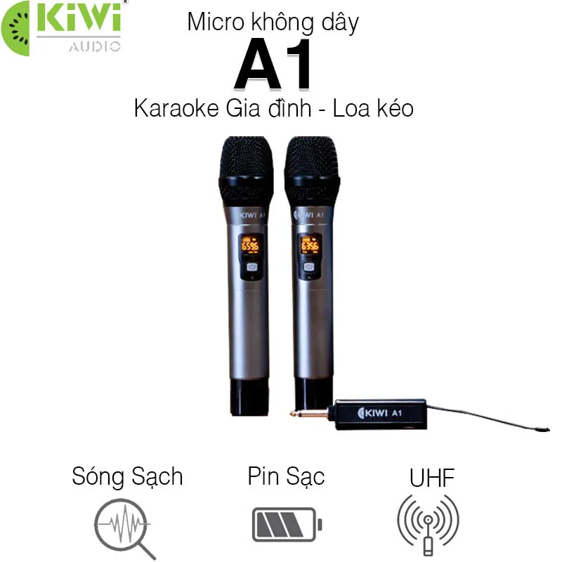 Micro không dây Kiwi A1, 2 tay mic, Kèm Pin + Sạc