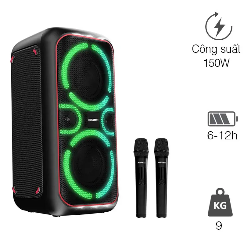 Loa Paramax PartyMore 850, Công suất 150W, Bluetooth 5.3, USB, AUX, True Wireless Stereo