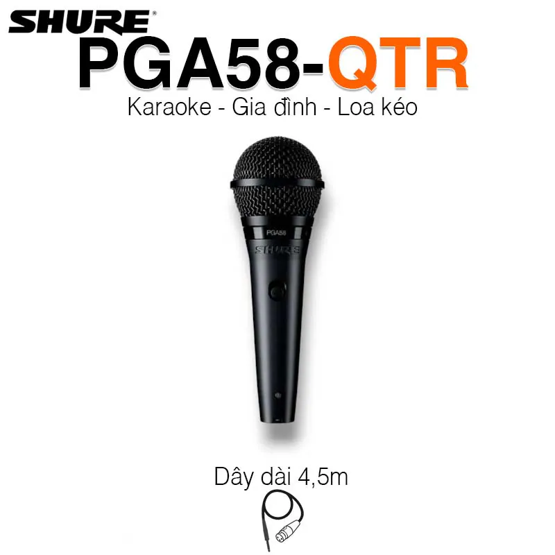 Micro có dây Shure PGA58 QTR, Dây dài 4.5m