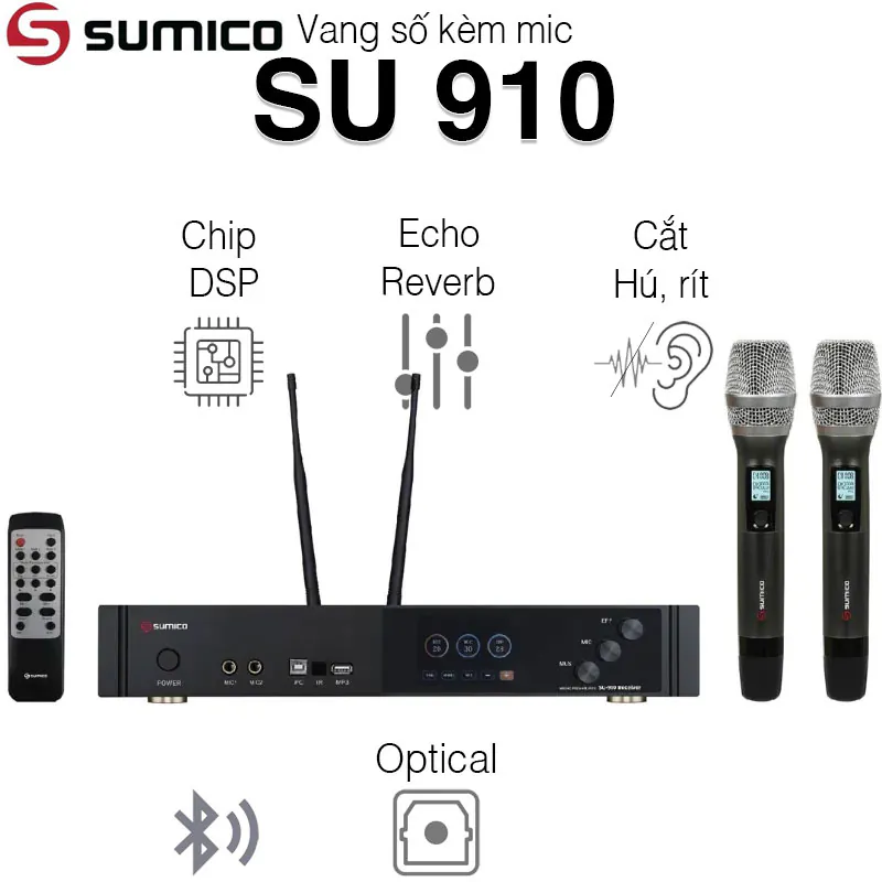 Vang số Sumico SU 910, HDMI ARC, Optical, USB, Bluetooth 5.0, Đi kèm 2 micro
