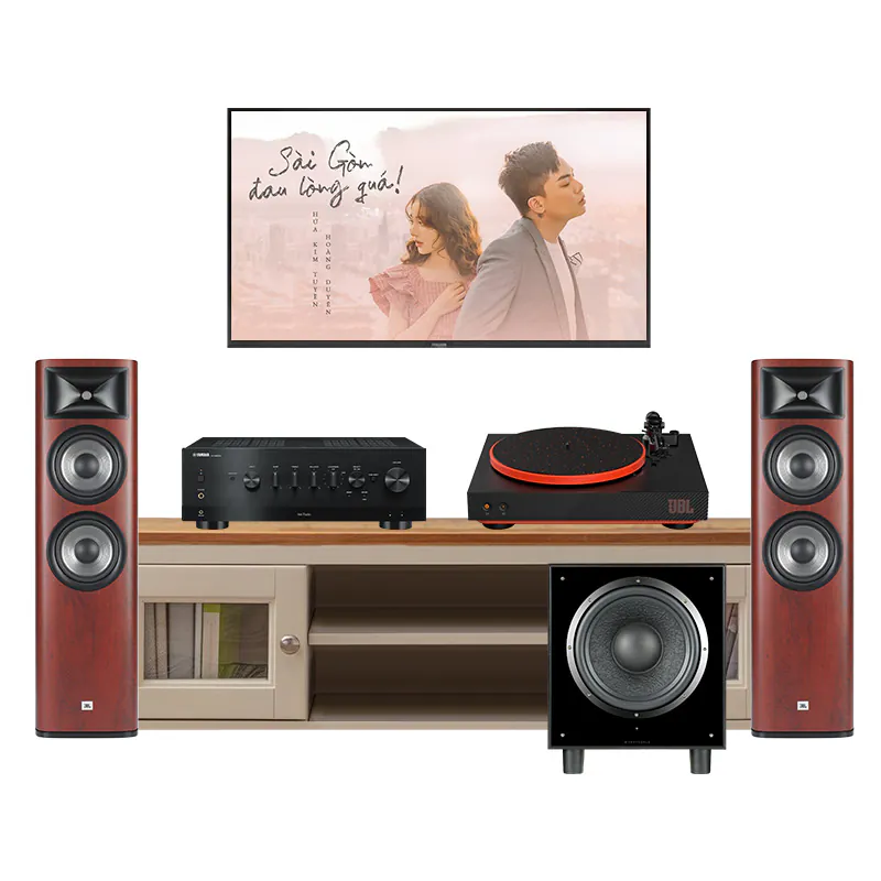Dàn Nghe Nhạc Yamaha NH166 (Yamaha R-N1000A, JBL Studio 690, Spinner BT màu Black/Orange, Wharfedale SW12)