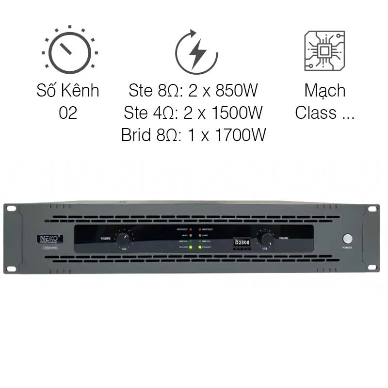 Công suất Neko CB888, 850W x 2 kênh