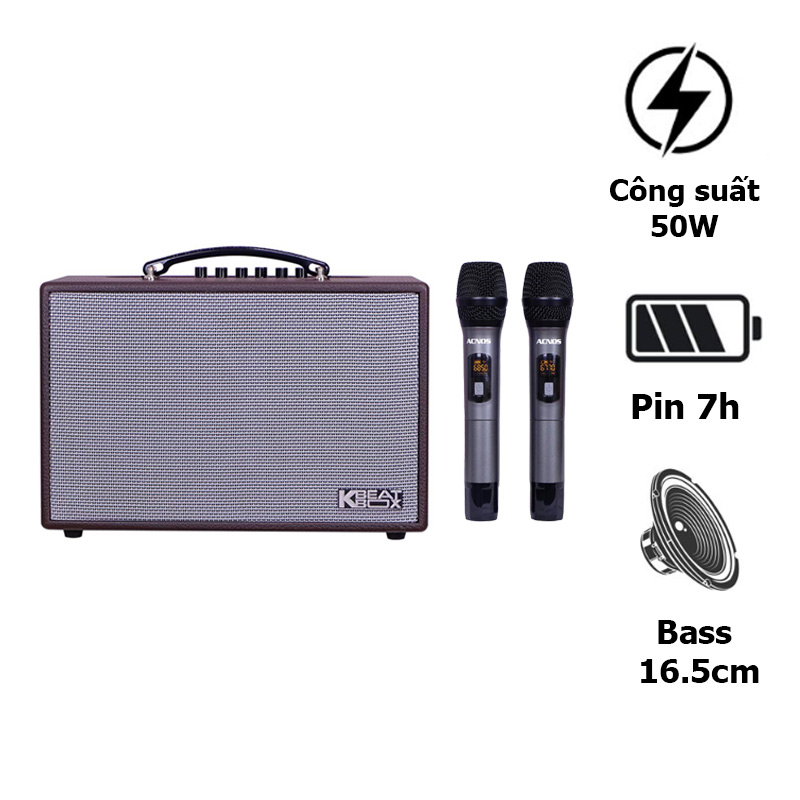 Loa Acnos CS160 Bass 16.5cm, Công Suất50W, Pin 7h, Kèm 2 Tay Mic