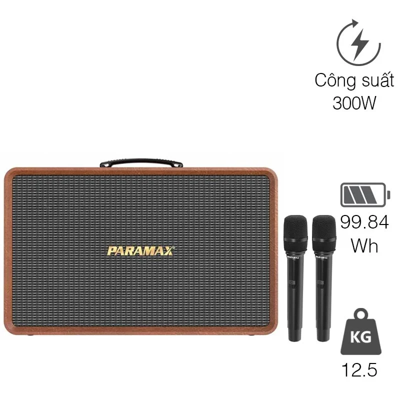 Loa Paramax Sonus R, Bass 20 cmx2, Class-D 300W, Bluetooth 5.3, HDMI, USB, AUX, Tính năng Speaker Pairing