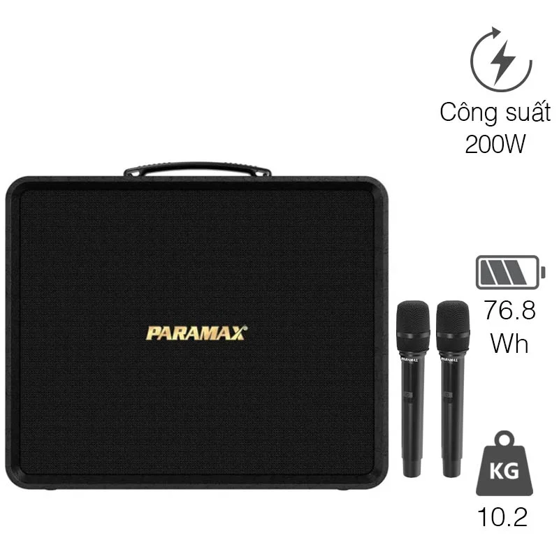 Loa Paramax Symbo 6, Bass 25cm, 200 W, 35 Hz - 25kHz, Bluetooth 5.3, USB, HDMI, Optical, AUX, Đi kèm 2 mic